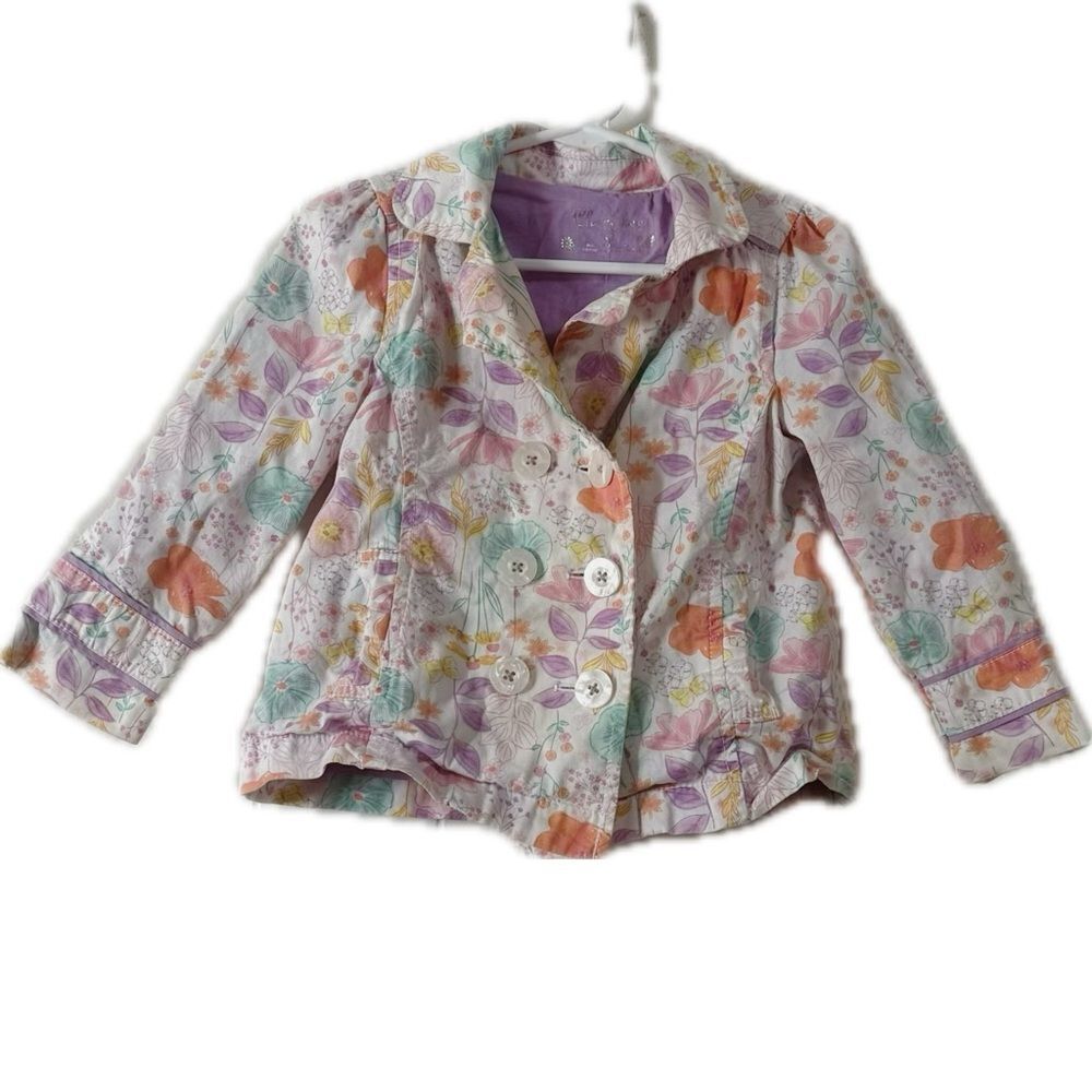 Cherokee White and Orange Blazer Vibrant Floral Pattern